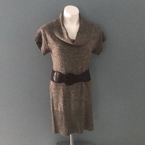 Brown Cowl neck Dress with Belt